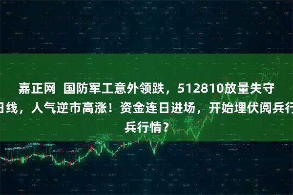 嘉正网  国防军工意外领跌，512810放量失守10日线，人气逆市高涨！资金连日进场，开始埋伏阅兵行情？