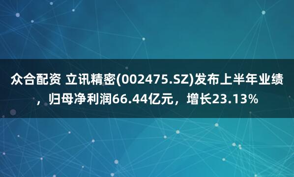 众合配资 立讯精密(002475.SZ)发布上半年业绩，归母净利润66.44亿元，增长23.13%