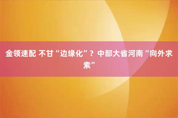金领速配 不甘“边缘化”？中部大省河南“向外求索”