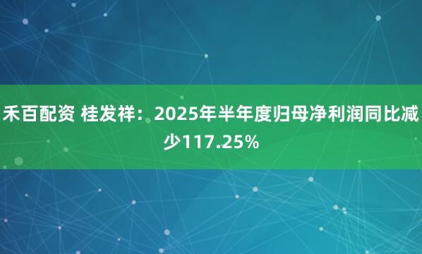 禾百配资 桂发祥：2025年半年度归母净利润同比减少117.25%